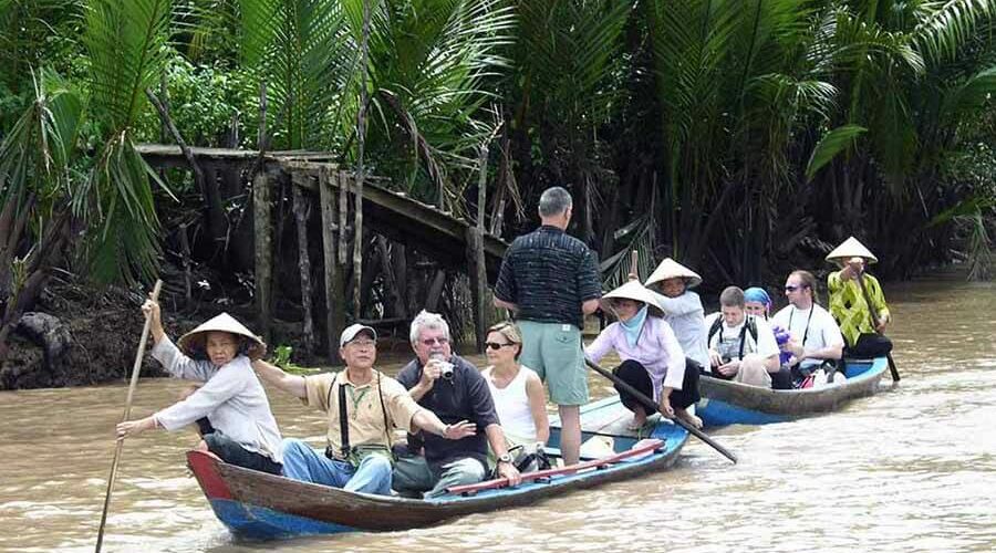 rowing boat in Mekong Delta
