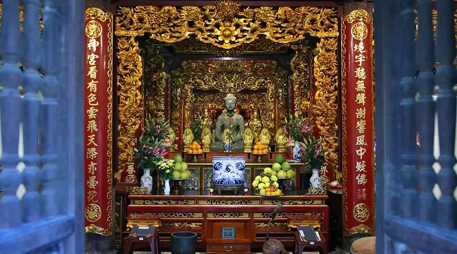 blue stone statue of Amitayus Buddha