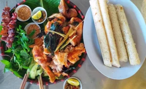 Grilled chicken and bamboo rice