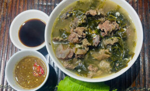 Buffalo meat cooked with lom leaves
